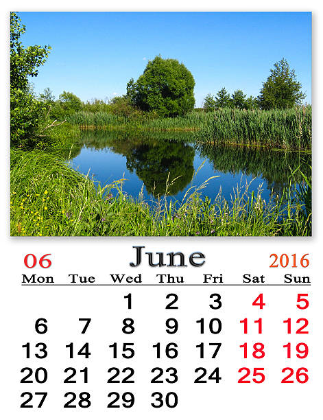 istock calendar for June 2016 with image of forest lake 488414072
