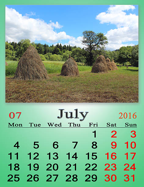 istock calendar for July 2016 with stacks of hay 488414160