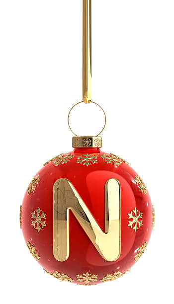рождественский шар с буквой n - alphabet letter n three dimensional shape glass стоковые фото и изображения