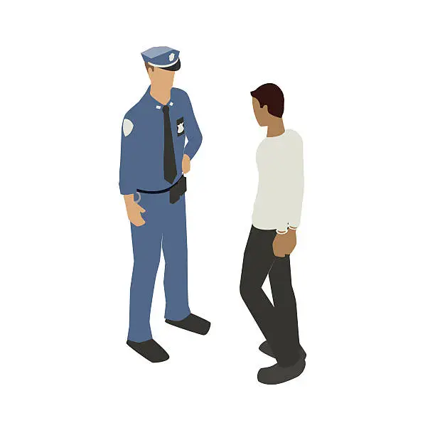 Vector illustration of Man in handcuffs with police officer