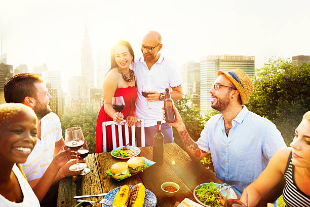 istock Couple Friends Dining Summer Celebration Concept 488430536