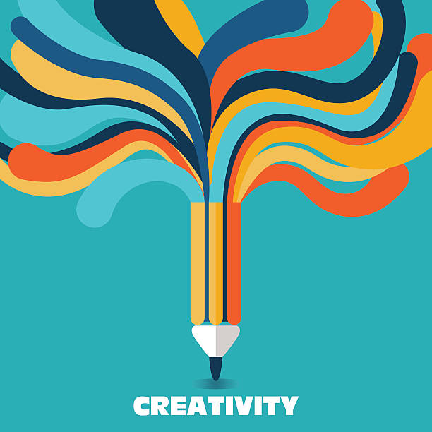 ilustraciones, imágenes clip art, dibujos animados e iconos de stock de concepto de vector idea creativa y. un lápiz con líneas coloridas - poster backgrounds paper sunbeam