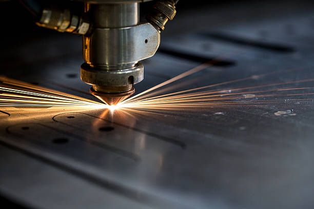 istock Cutting of metal. Sparks fly from laser 488434706