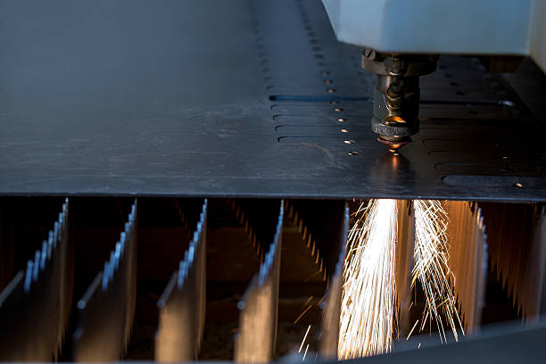 istock Manufacturing. Laser cutting of sheet metal 488434712