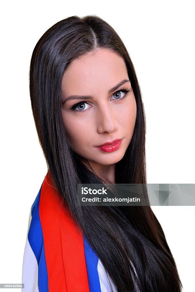 Slovakian sport fan Slovakian sport fan woman with slovakian flag 2015 Stock Photo