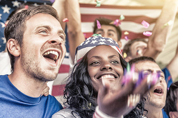 istock Group of happy USA supporters 488437385