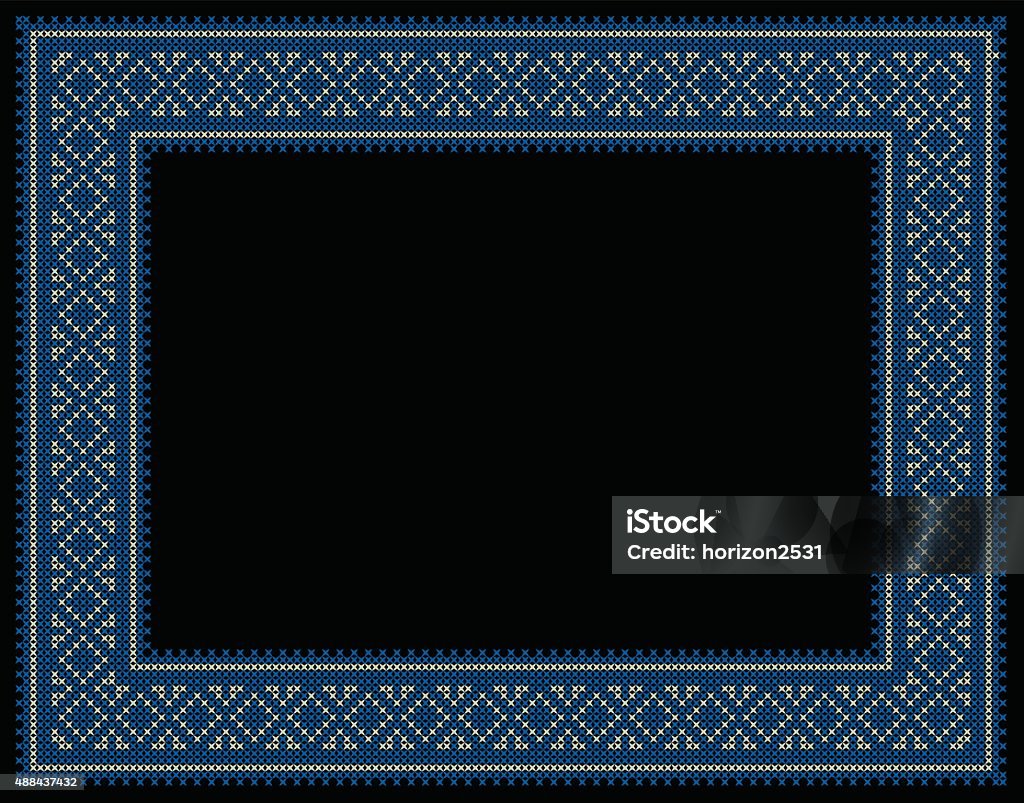 blue cross stitch frame blue cross stitch frame vector on black background, ethnic hmong pattern illustration 2015 stock vector