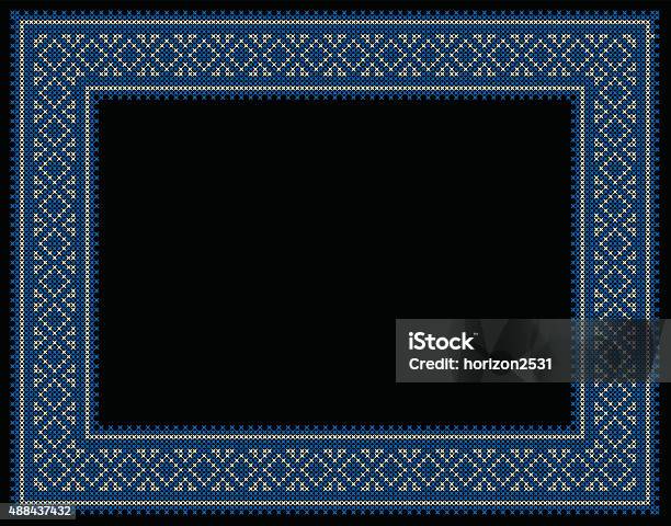 Blue Cross Stitch Frame Stock Illustration - Download Image Now - 2015, Abstract, Backgrounds