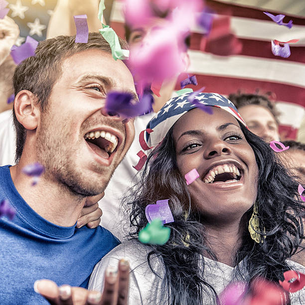 istock Group of happy USA supporters 488438449