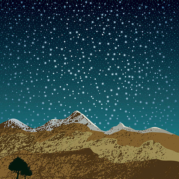 Hills under the stars vector art illustration