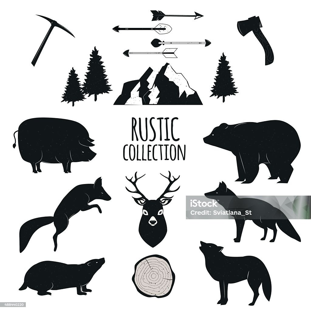 Hand Drawn wilderness animals and objects set Bear stock vector