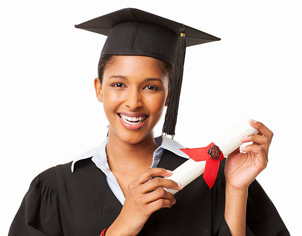 istock Female Graduate Student Holding Bachelor's Degree - Isolated 488440965