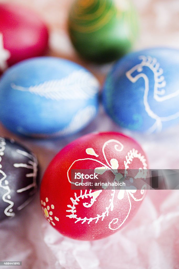 Easter eggs Hand painted Ukrainian Easter eggs decorated with folk designs using a wax resist method. Easter Stock Photo