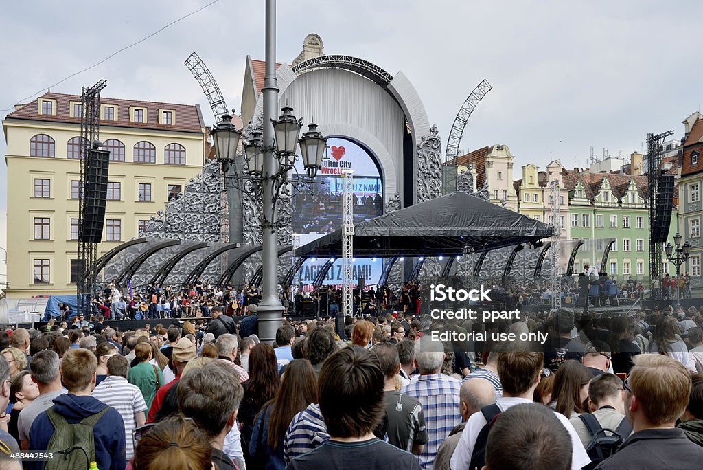 Guitar Guinness World Record event in Poland Wroclaw, Poland - May 1, 2014: On the 1st of May in Wroclaw fans of guitar music will gather together to play "Hey Joe" by Jimi Hendrix. Annual Event Stock Photo