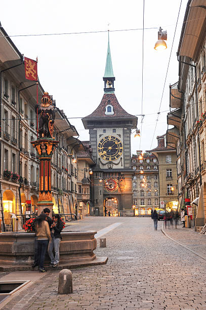 Alley to the clock tower at Bern stock photo