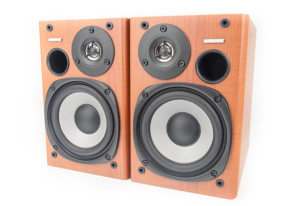 istock wooden sound speakers isolated on white background 488442847