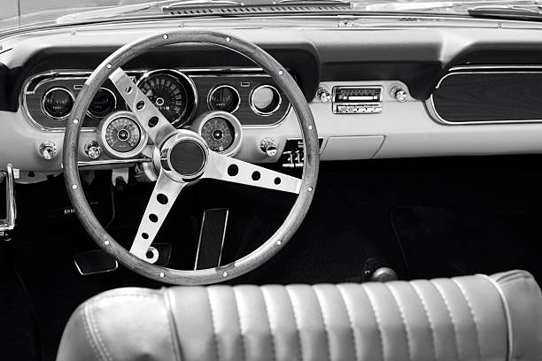 Classic American Car Interior Classic American Car Interior dashboard close up speedometer odometer stock pictures, royalty-free photos & images