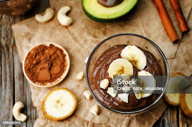 Raw Vegan Avocado Banana Chocolate Pudding Stock Photo - Download Image Now - 2015, Autumn, Avocado