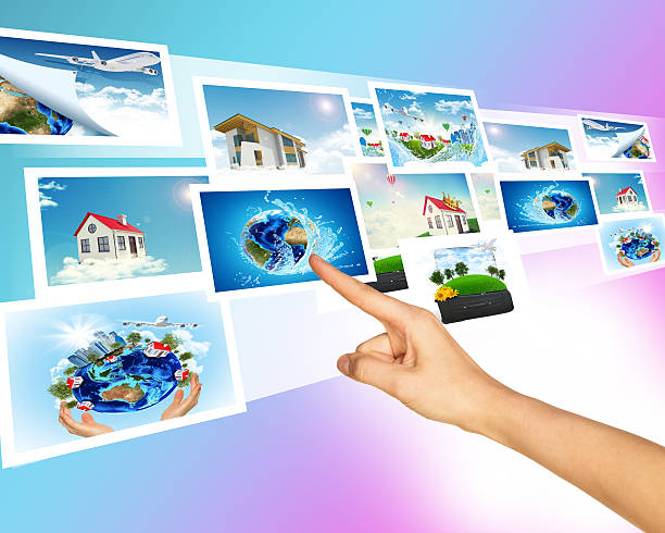 istock Humans hand touching holographic pictures 488466580