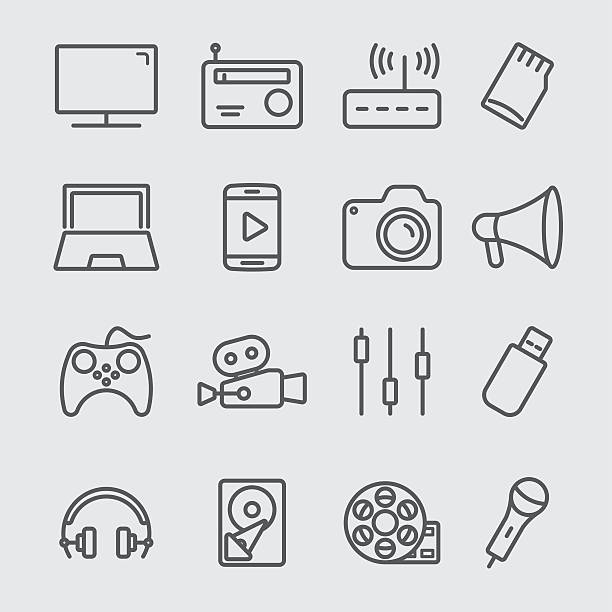 media-geräte linie-icon - computer icon symbol icon set media player stock-grafiken, -clipart, -cartoons und -symbole