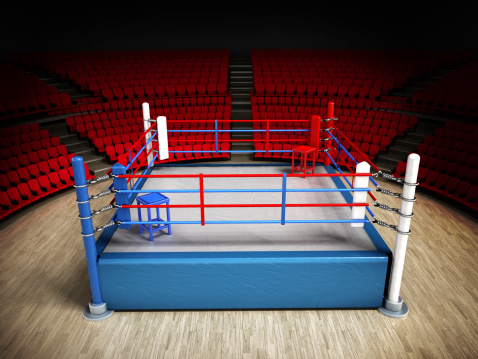 Boxing ring. Empty seats.