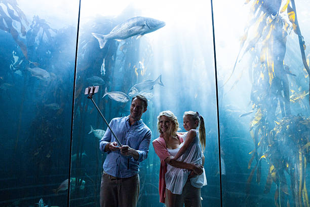 istock Happy family using selfie stick 488473412