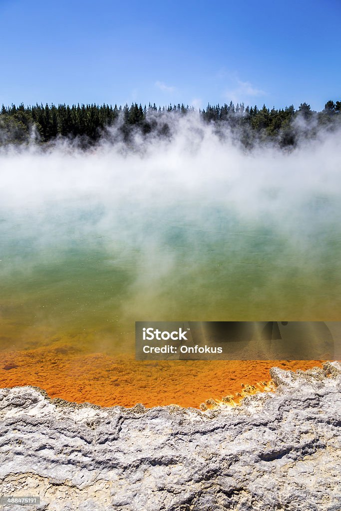 Vapore acqua in piscina, Champagne, Rotorua riserva Termale Waiotapu - Foto stock royalty-free di Nuova Zelanda