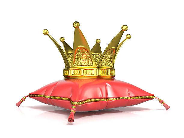 istock Royal red pillow and golden crown. 3D render 488475444