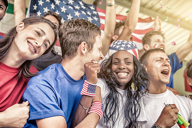istock Group of happy USA supporters 488475687