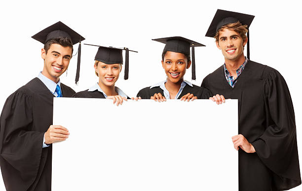 istock Young Graduates Holding Blank Sign - Isolated 488475999