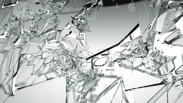 istock Sharp Pieces of shattered glass isolated on white 488476423