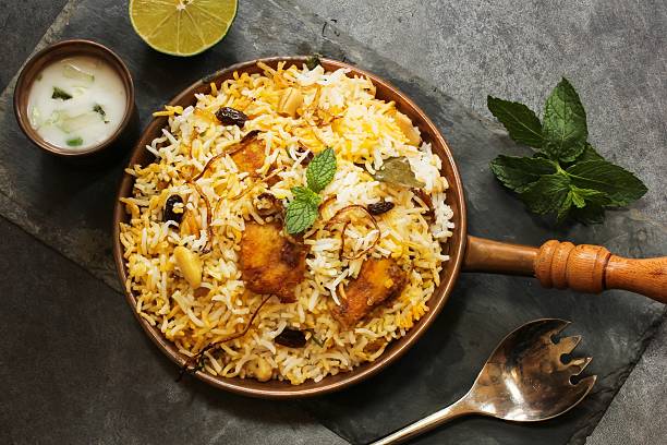 Fish Biryani with basmati rice Indian food