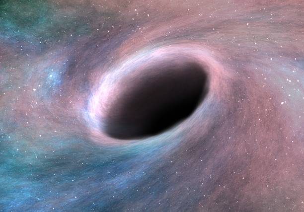 Singularity of black hole is sucking matter of nebula stock photo