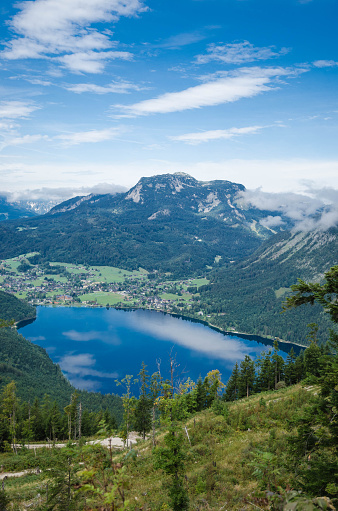 Beautiful mountain scene with famous Grundlsee. Photo made in Styria, Trisselkogel and Trisselwand.   