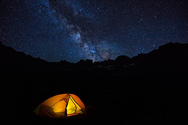 Milky Way and Rugged Mountain Peaks Milky Way and Rugged Mountain Peaks - Scenic landscape showing space with stars and Milky Way galaxy.  San Juan Mountains, Colorado USA. ridgway stock pictures, royalty-free photos & images