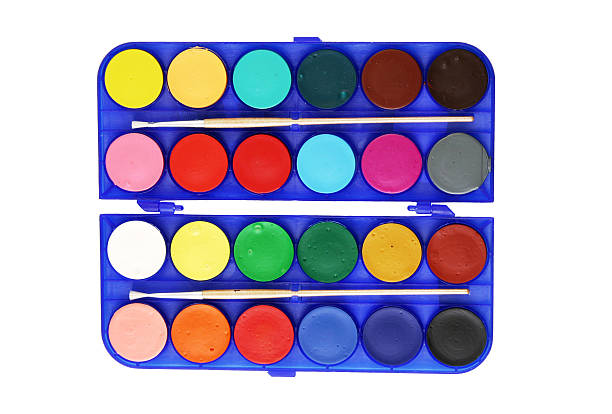 istock Watercolors and two brushs in a box 488490384