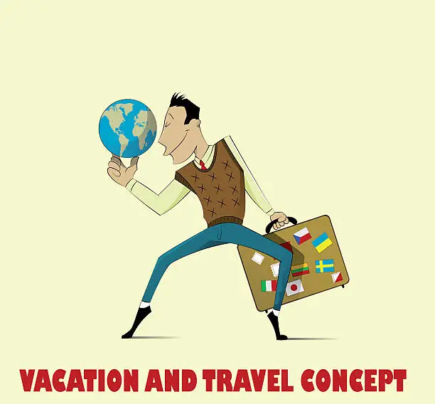 Vector illustration of Happy man going to vacation