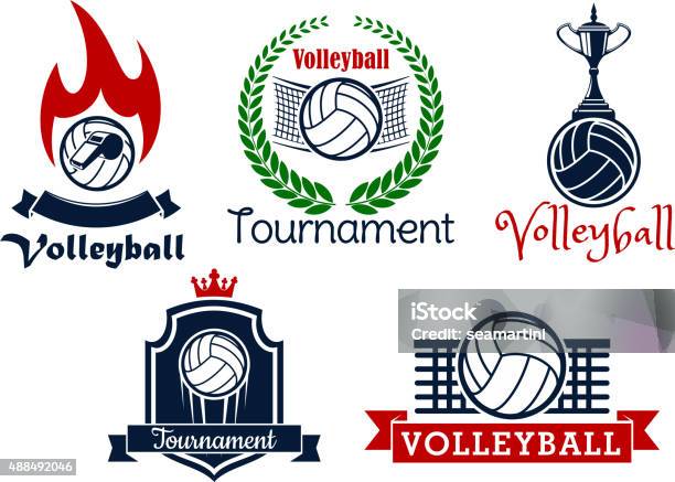 Volleyball Sport Game Icons And Symbols Stock Illustration - Download Image Now - Flame, Volleyball - Sport, 2015