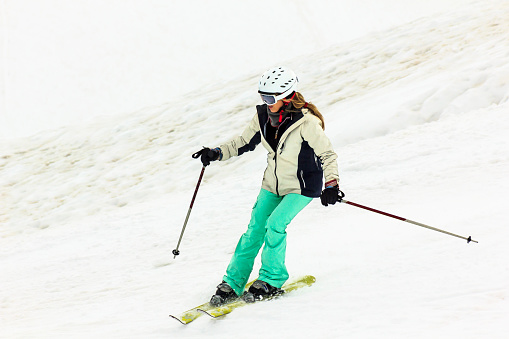 Woman Skiing at Slope in Andes Mountain Range, Chile