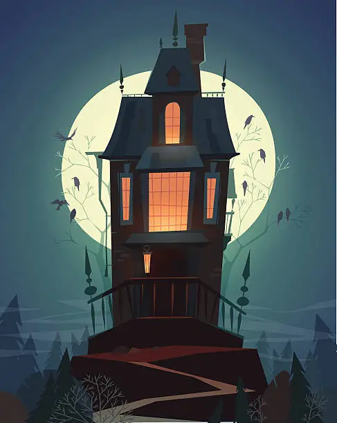 Vector illustration of Happy Halloween card, background, poster. Vector illustration.