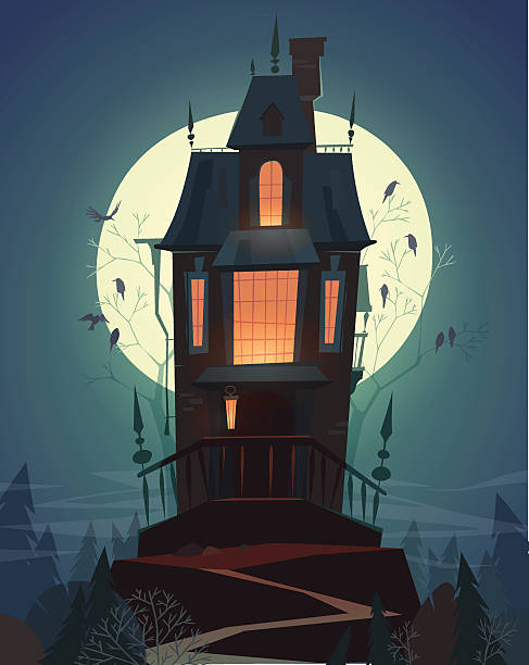 happy halloween card, background, poster. vector illustration. - haunted house 幅插畫檔、美工圖案、卡通及圖標