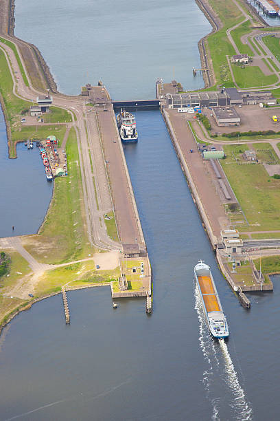 istock Dutch sea lock at IJmuiden, The Netherlands from above 488497889