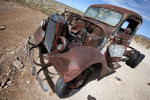 istock Old destroy abandoned american car, USA 488498875