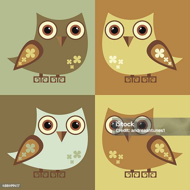 Quatre Owls Vecteurs libres de droits et plus d'images vectorielles de Aile d'animal - Aile d'animal, Carré - Composition, Cartoon