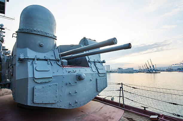 istock 100 mm universal cannons SM-5-1S in cruiser Mikhail Kutuzov 488499626