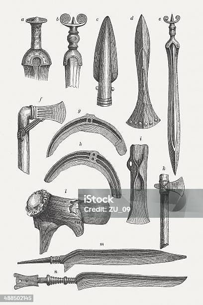 Weapons From The Bronze Age Wood Engraving Published In 1876 Stock Illustration - Download Image Now
