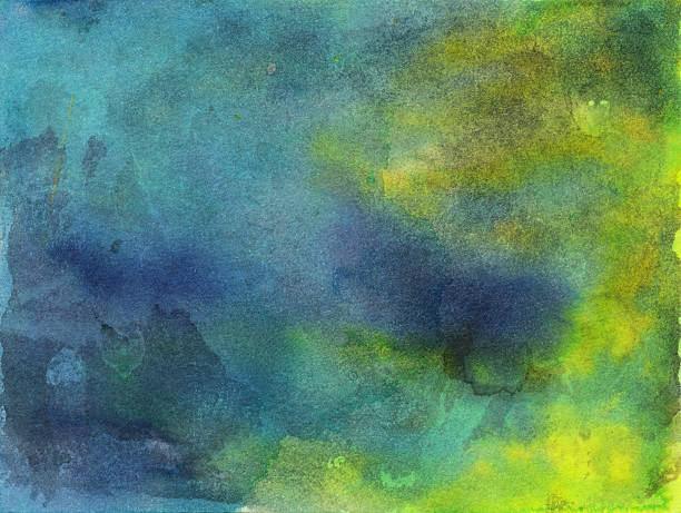 istock Turquoise blue and green mottled hand painted background 488502734