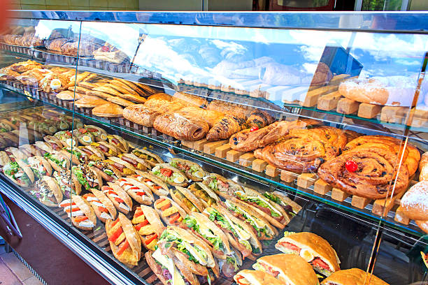 샌드위치 표시 - salami sausage bread portion 뉴스 사진 이미지