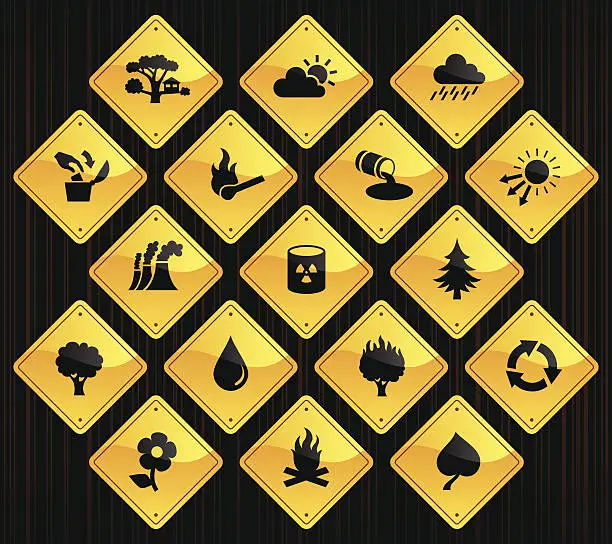 Vector illustration of Yellow Road Signs - Eco