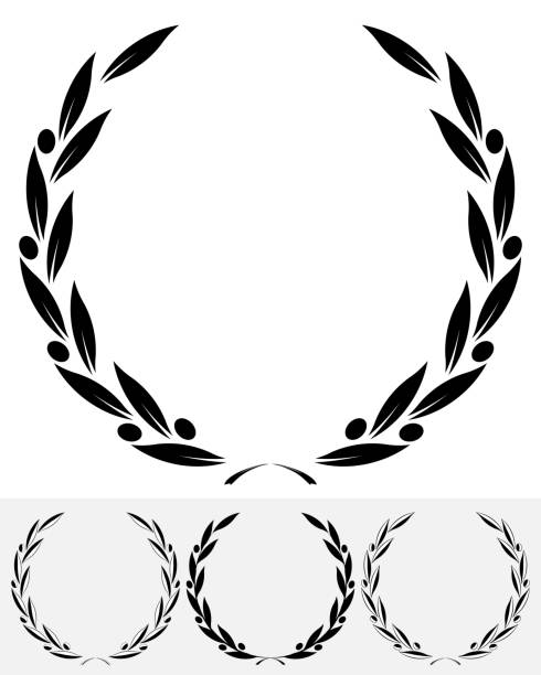 ilustraciones, imágenes clip art, dibujos animados e iconos de stock de olive wreaths silueta - coat of arms crest ribbon frame